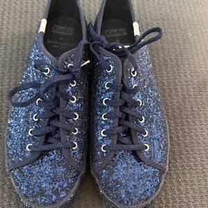 Kate Spade X Keds Navy Blue Glitter Lace-Up Sneakers